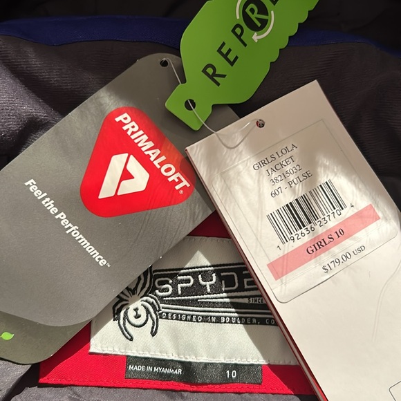 SPYDER Girls Lola Ski Jacket Red Blue Winter Jacket w Faux Fur Hood NWT $180 - Picture 5 of 9